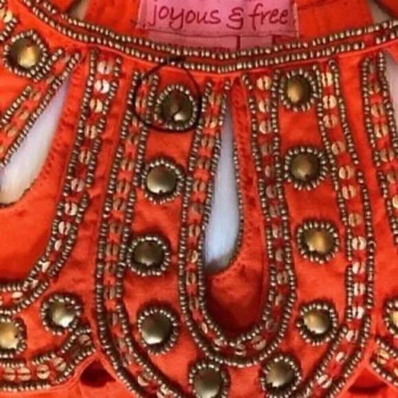 Joyous & Free Orange Beaded Shift Dress size small keyholes cute - Picture 4 of 4